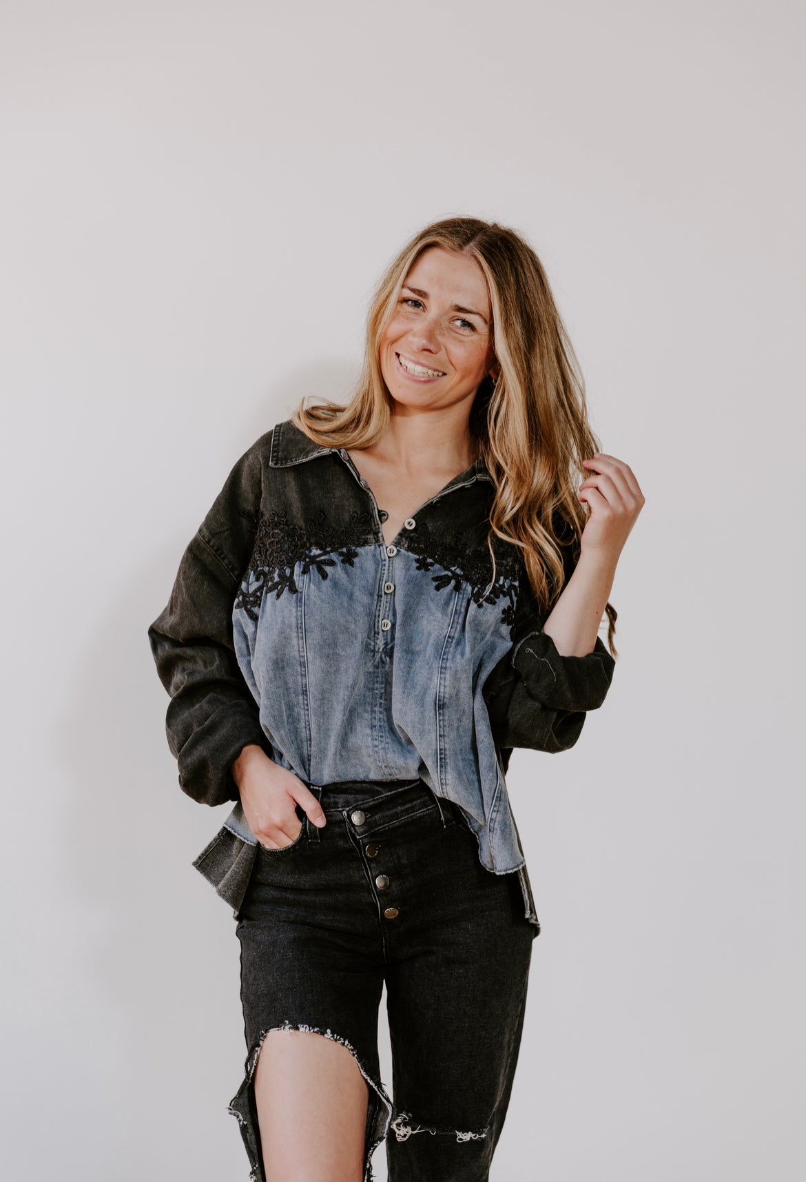 Colby Denim Pullover Top