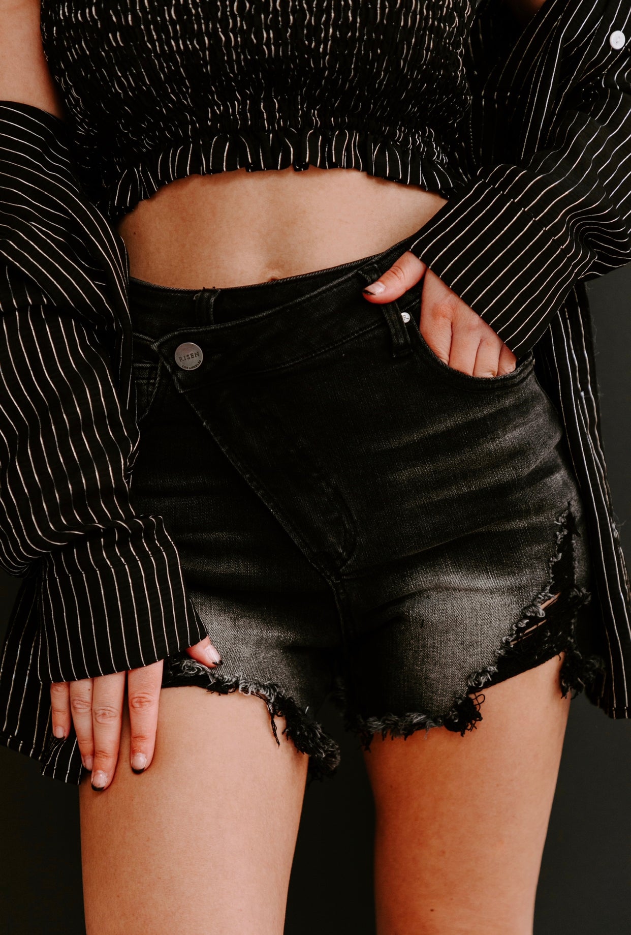 Carlen Black Denim Shorts